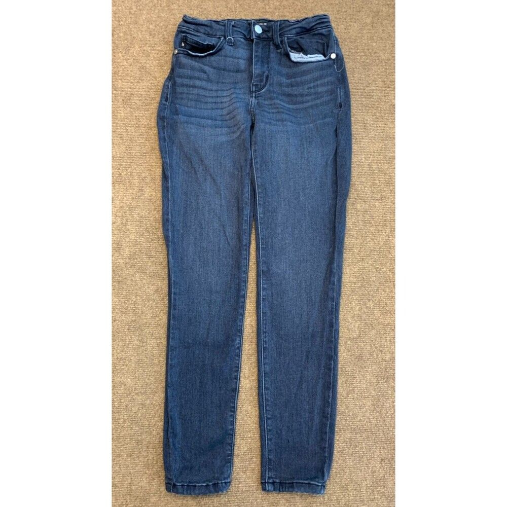 Judy Blue Jeans Womens 3/26 Mid Rise Skinny Stretch Whiskered Dark Wash Denim